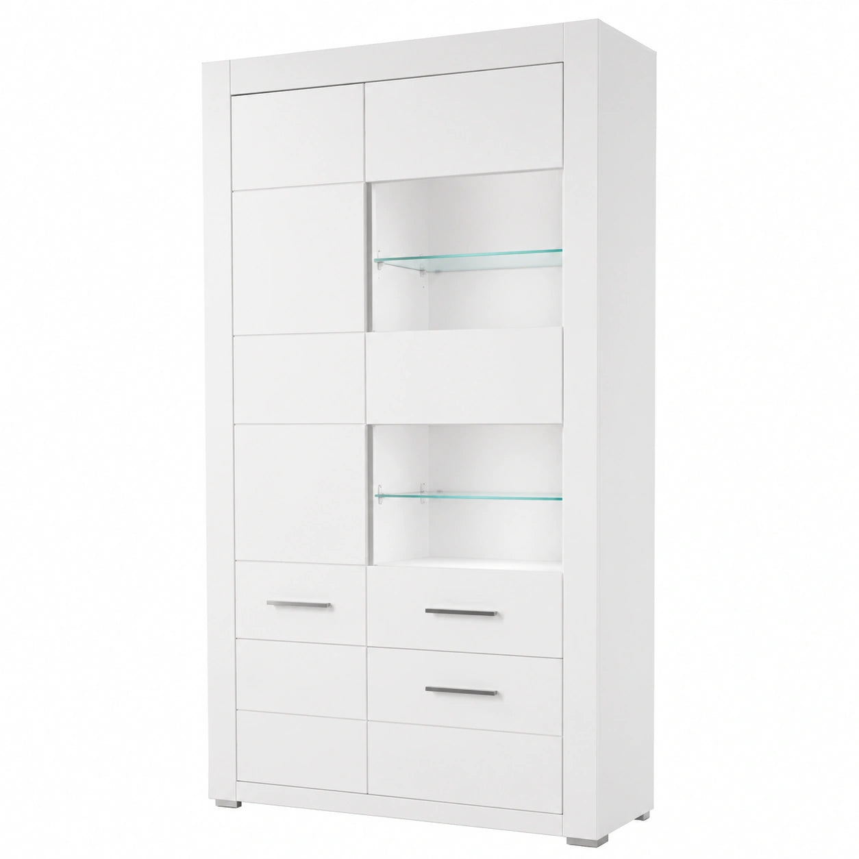 Moderne Lomadox Vitrine in Weiß Hochglanz mit Beleuchtung, Maße: 100x198x35 cm