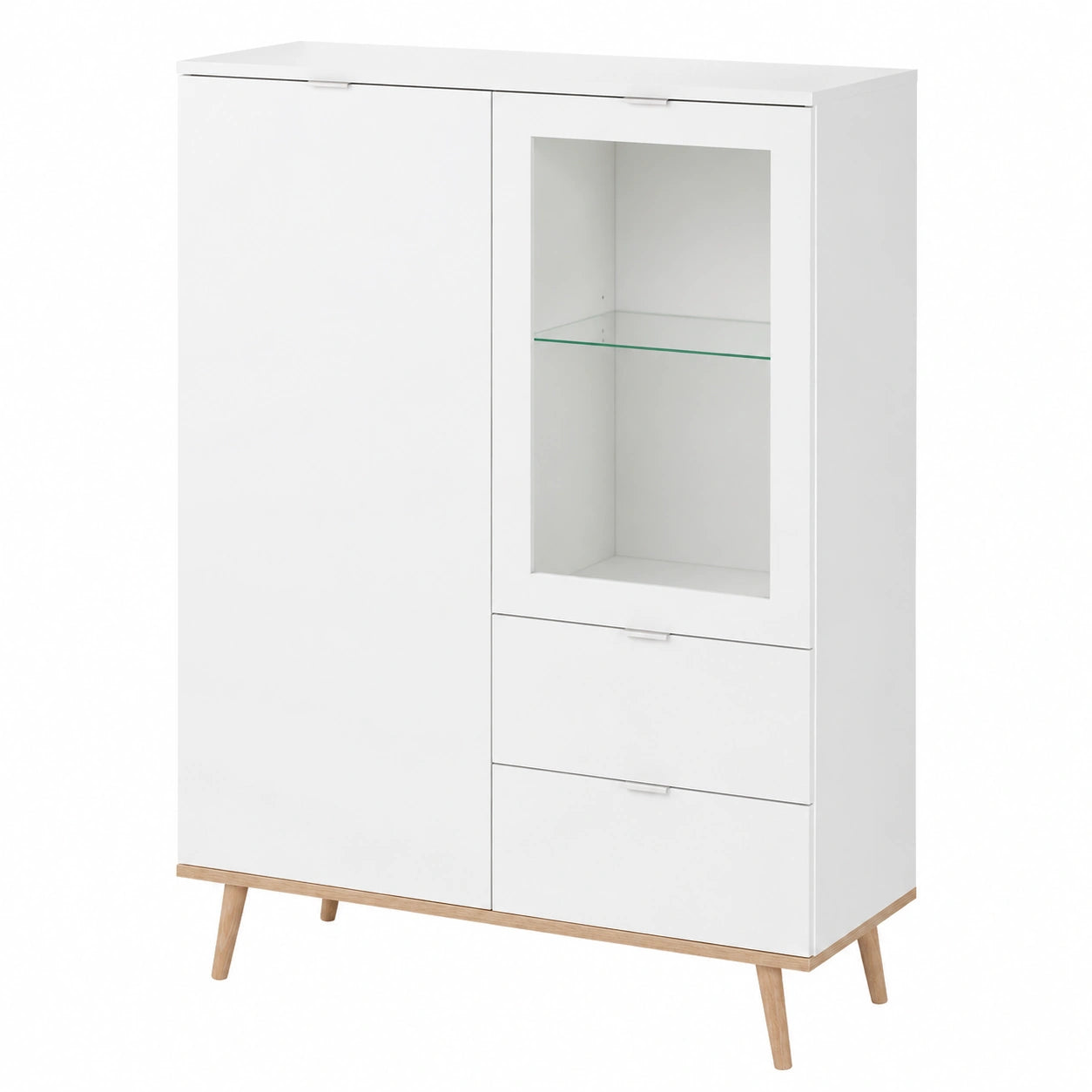 KHG Vitrine im skandinavischen Design, 2-türig, mit verstellbaren Einlegeböden, Weiß, 140x100x40 cm