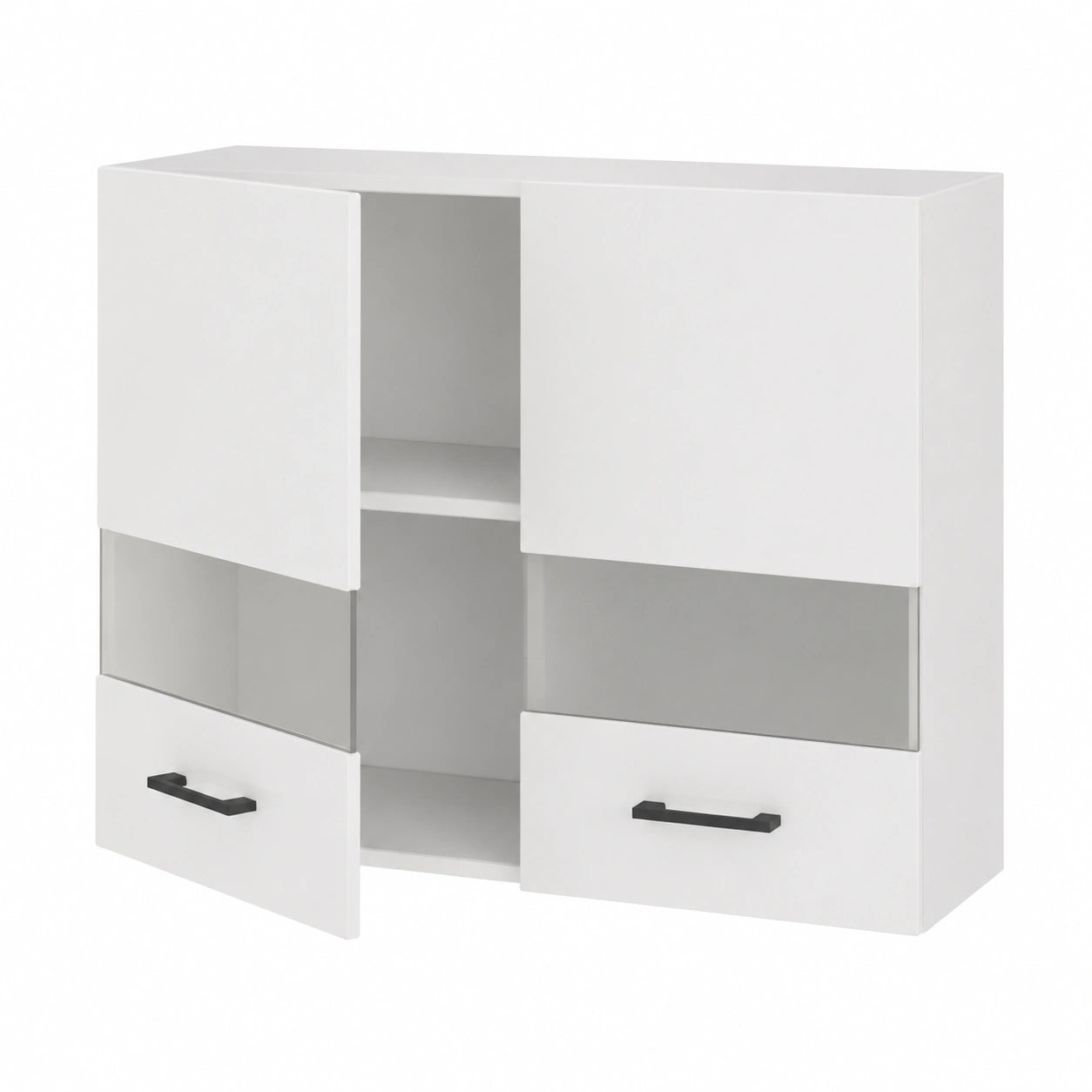 Küchenhängeschrank mit Vitrine, 80 cm, weiß glänzend