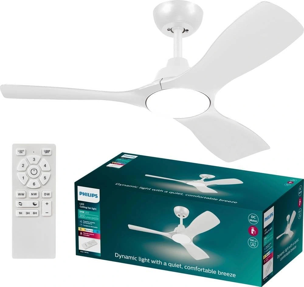 Wentylator Philips LED, 30 W, pilot zdalnego sterowania, kolor biały