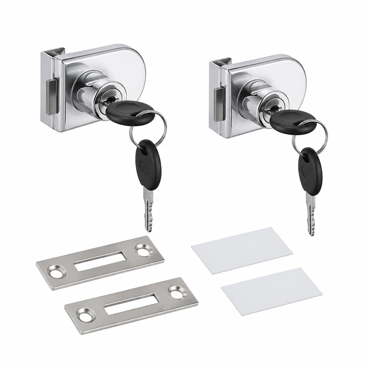 Glastürschloss-Set aus Edelstahl, 2-teilig, inklusive 4 Schlüssel, für Vitrinen und Glastürenschränke