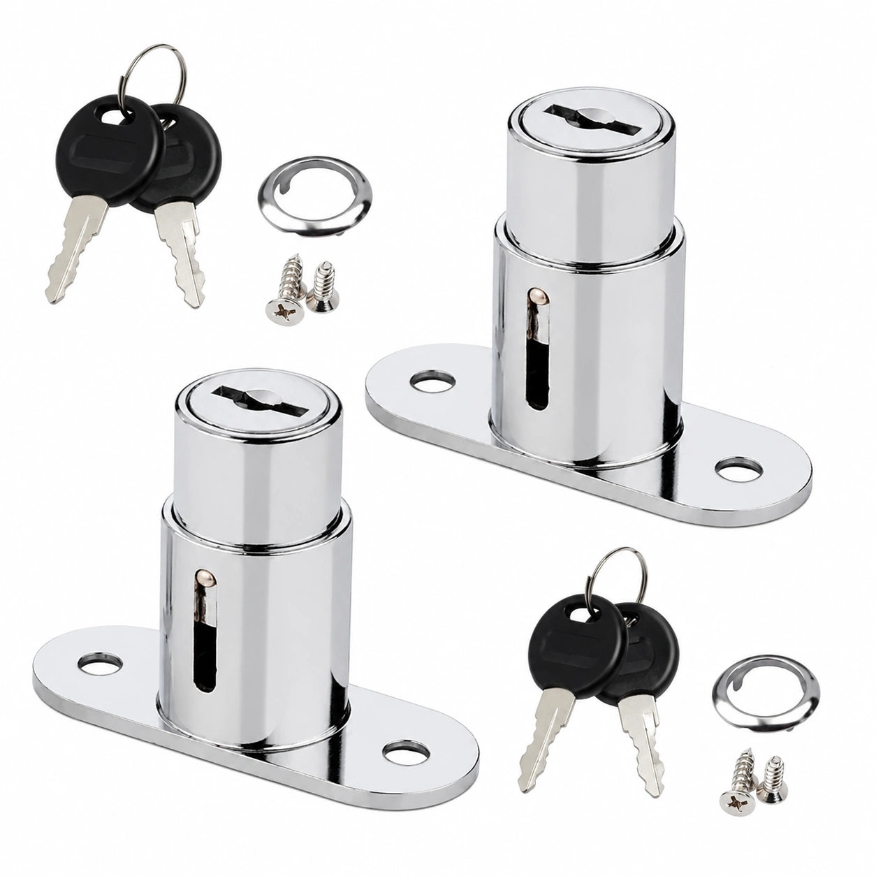 Zylinderschloss für Schiebetür und Schrank, Druckverschluss mit Schlüssel für Schubladen und Vitrinen, Silber