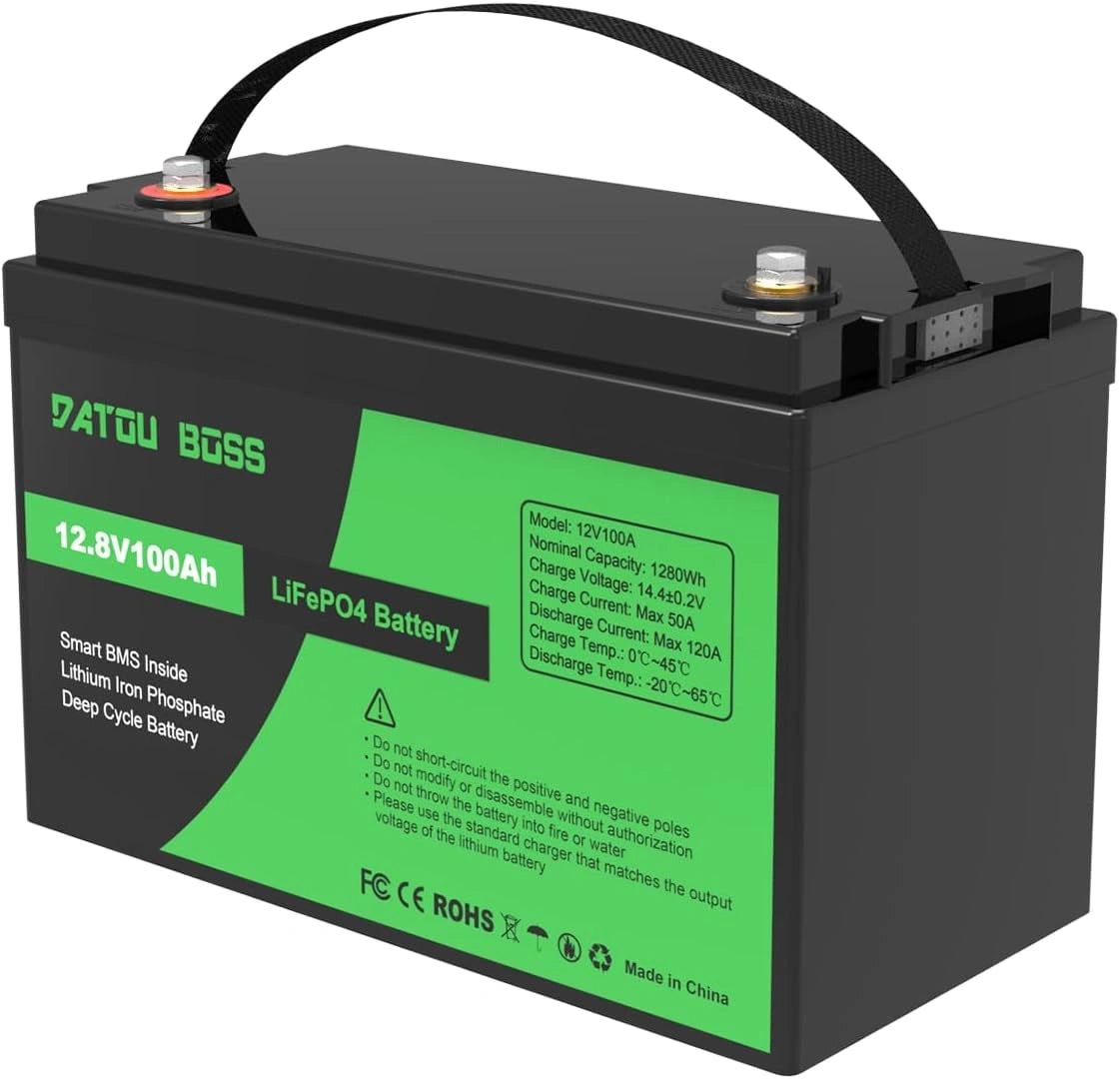 Akumulator DATOUBOSS 12V BMS 8000, 1280 W, 100 Ah, 12 V, kolor szary i zielony