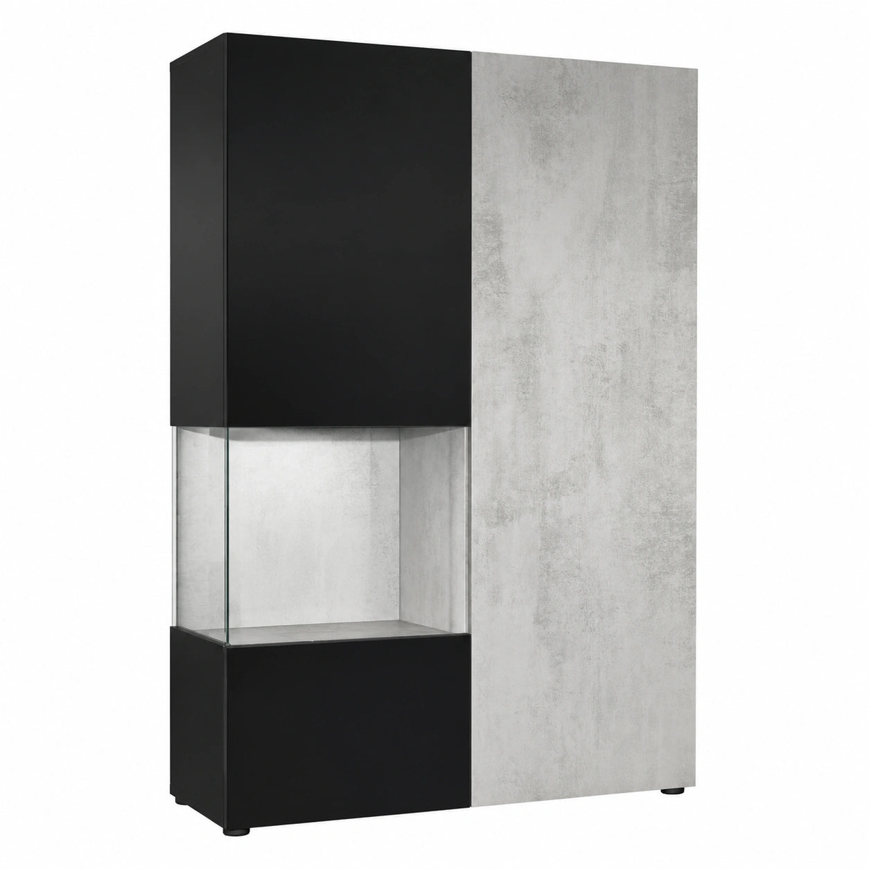 Moderne Hochschrank-Vitrine Morena mit LED, Deutsches Design, Schwarz mit Betonoptik
