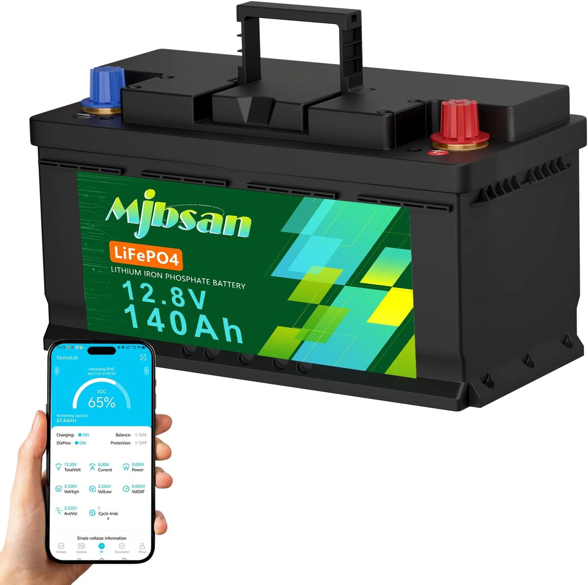 Akumulator Mjbsan LiFePO4 H190, 140 Ah, 1792 Wh, 12 V, kolor szary