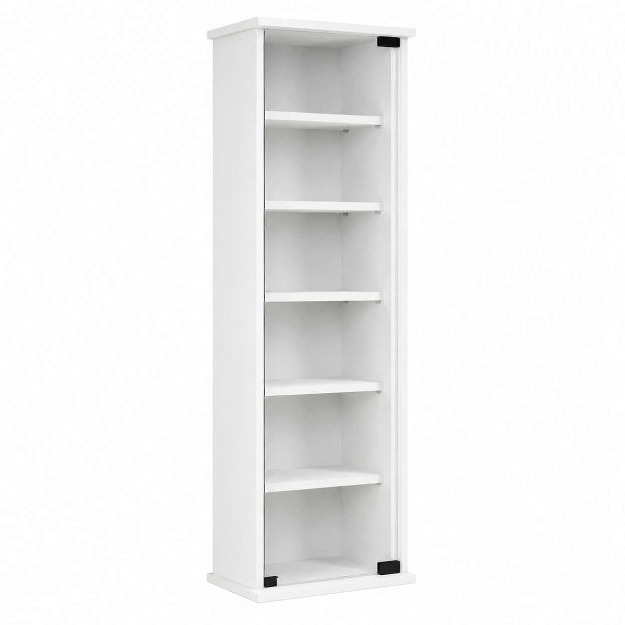 Wandregal für CDs und DVDs aus Holz mit Glastür, Platz für 150 CDs oder 65 DVDs, inklusive 5 verstellbarer Einlegeböden, Maße: 92 x 31 x 18 cm