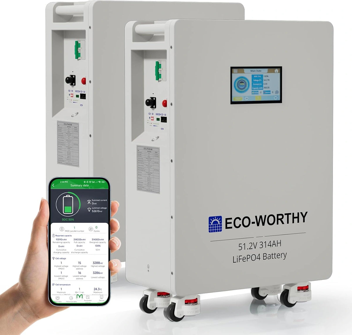 Akumulator ECO-WORTHY LiFePO4, 314 Ah, 48 V, kolor szary