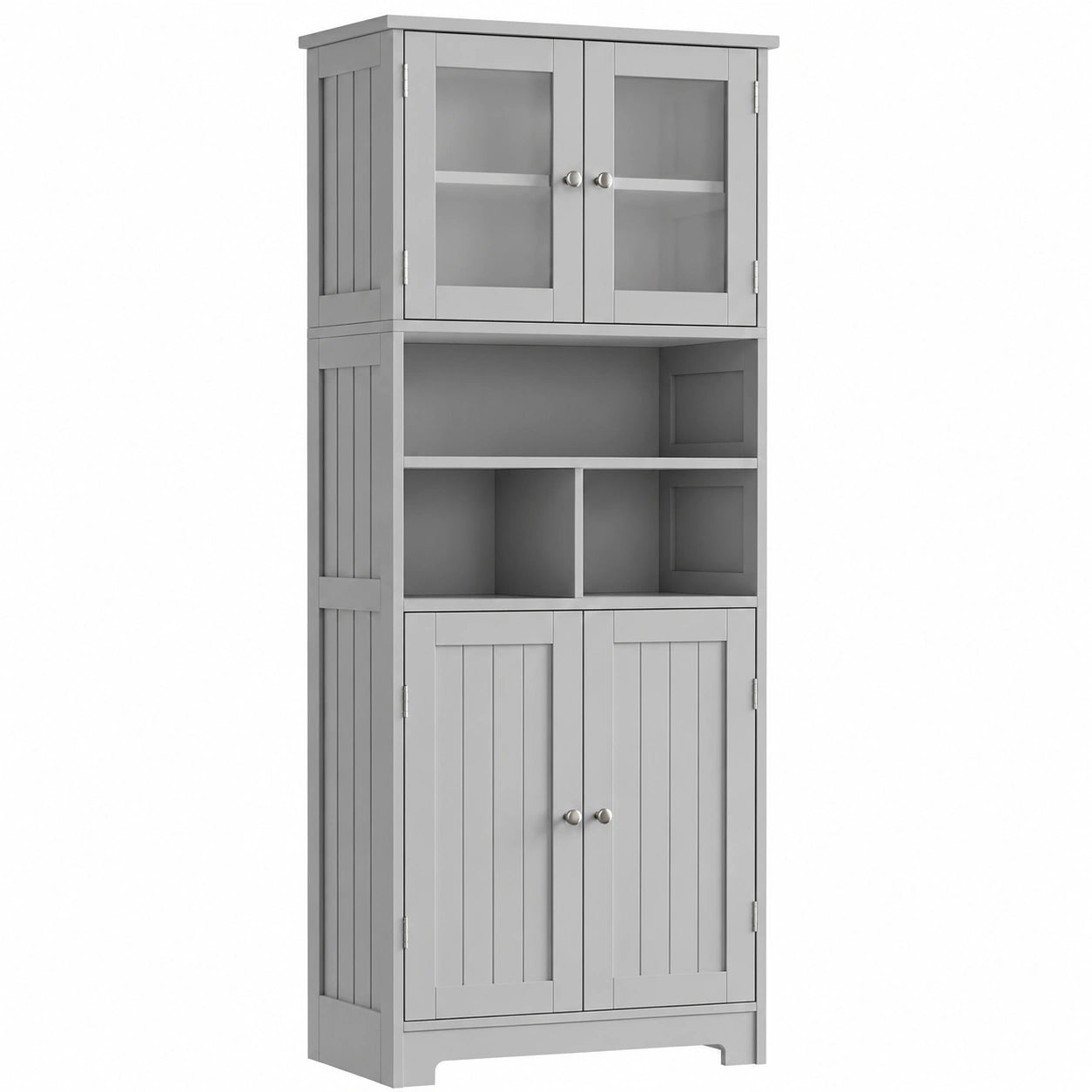 HOCSOK Küchenschrank, 147,5 cm Sideboard mit 4 Türen und verstellbarem Regal, Grauer Hochschrank für Wohnzimmer, Esszimmer und Bar
