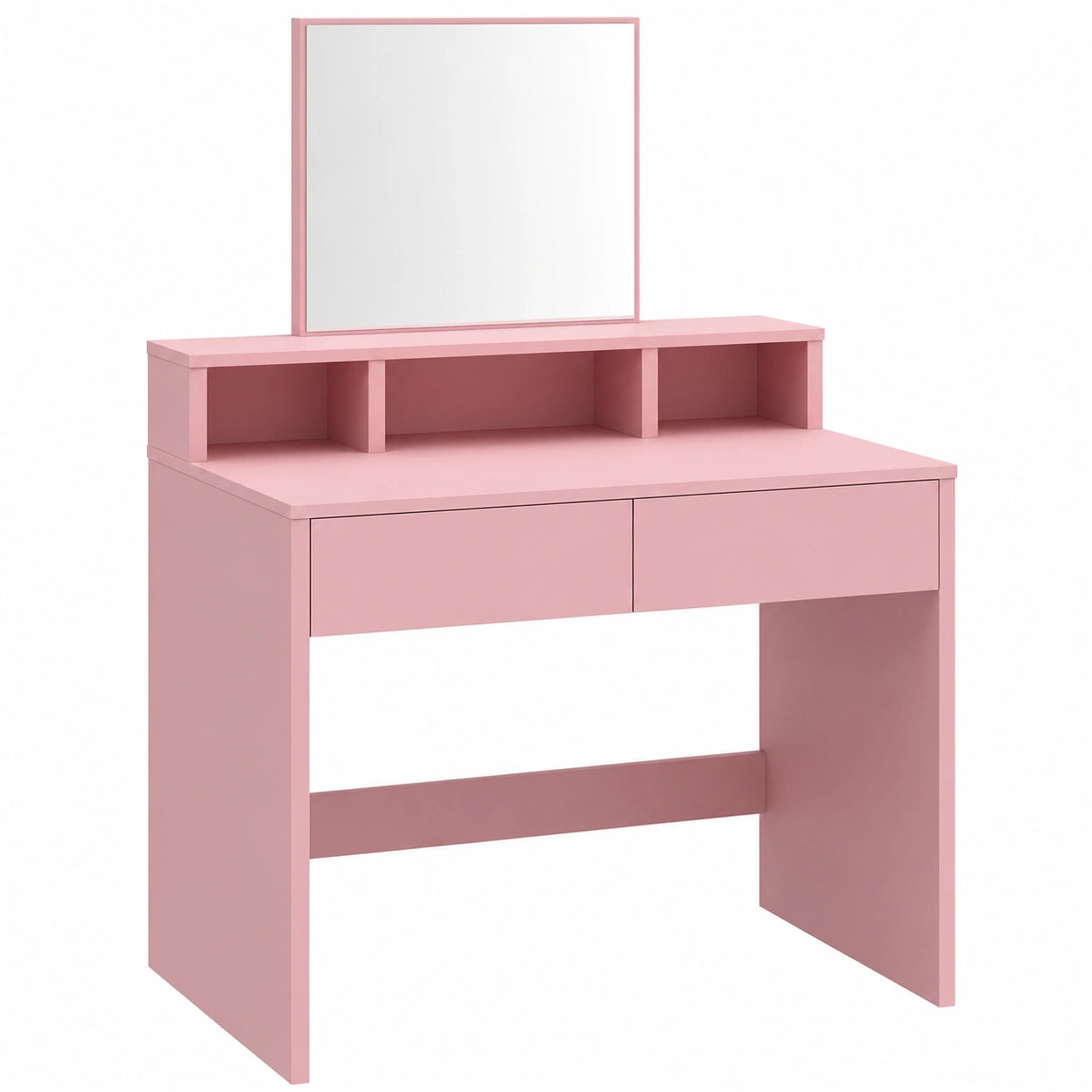 VASAGLE Moderner Schminktisch mit Spiegel, 2 Schubladen und Regalfächern, Pastellrosa