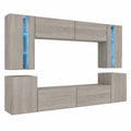Furnitech Wand-TV-Schrank, modernes Design mit Säulen und Glasvitrine, 16-farbige RGB-Beleuchtung