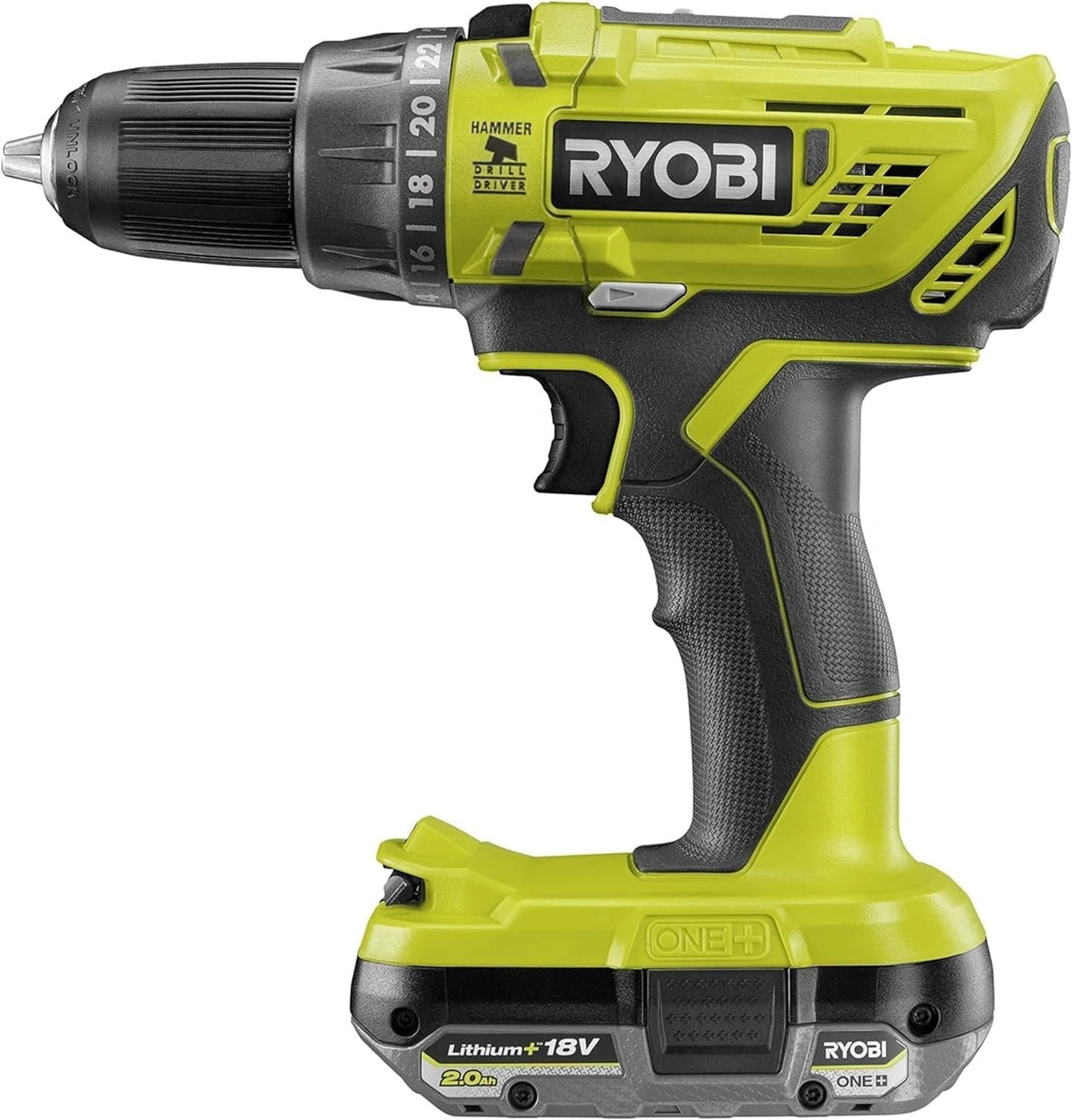 Wiertarko-wkrętarka Ryobi R18PD32-1C20G, 2,0 Ah, 18 V, kolor szary i żółty