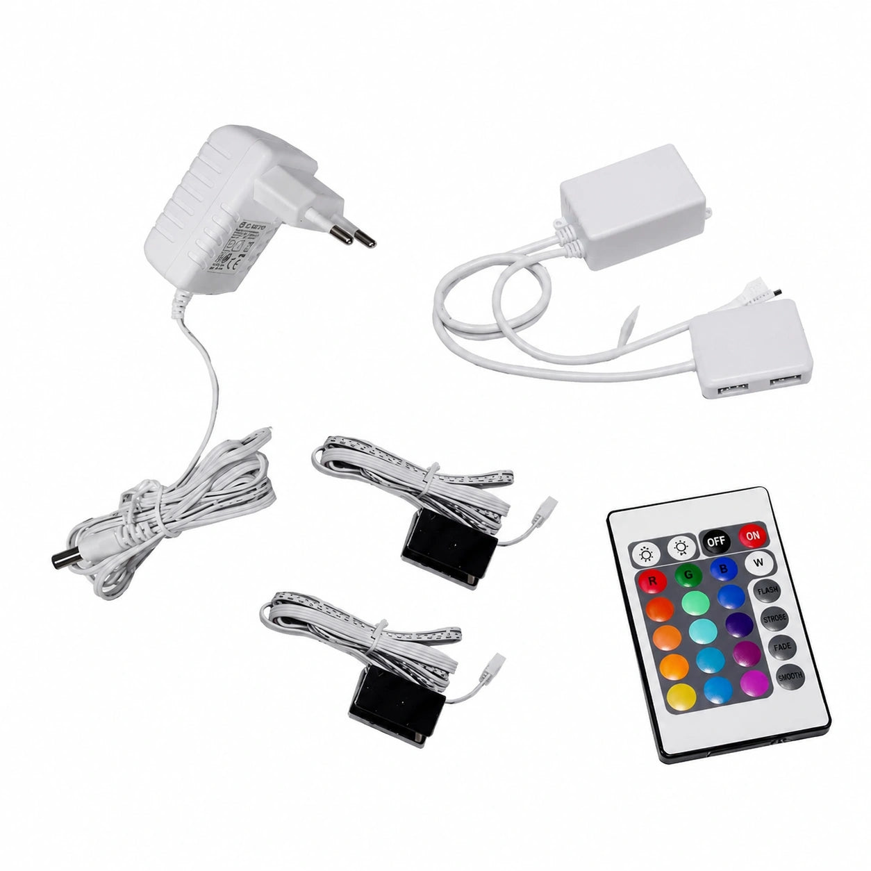 Trango 2er Set LED RGB Glasbeleuchtung mit Fernbedienung für Schränke und Vitrinen