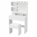 Moderner Schminktisch mit LED-Beleuchtung und Hocker, verstellbare Farbtemperaturen, gro?er Stauraum, Wei?