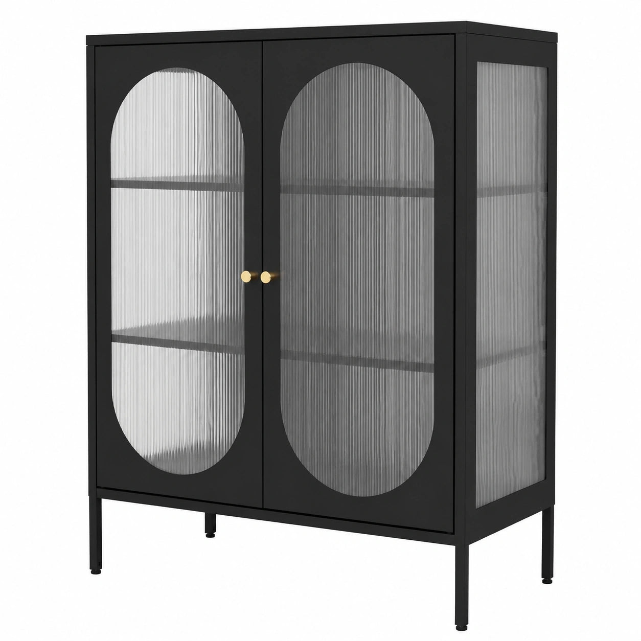 Industrielle Vitrine aus Stahl mit Regalfächern, Schwarz 80x102,5x40 cm