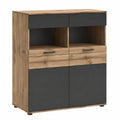Elegante Vitrine Mason aus Eiche Nox und Basaltgrau - 110x122x37 cm - Dekorative Glasvitrine mit Stauraum