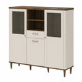 Moderne Wohnzimmervitrine mit Skandinavischem Design, 3 Türen, 1 Schublade, Kaschmir-Beige und Eichenholz-Dekor