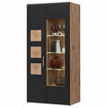 Moderne SONATE Vitrine mit LED-Beleuchtung in Eiche Altholz und Schwarz
