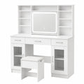 Moderner Schminktisch mit LED-Beleuchtung und Hocker, 3 Farbmodi, 3 Schubladen und 9 Ablagen, Weiß