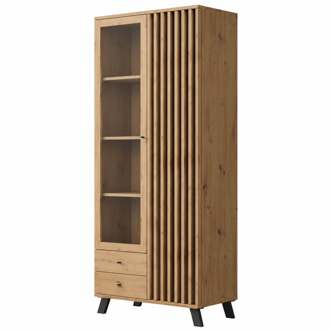 Moderne Vitrine aus Wildeiche und Anthrazit - Glas-Schrank für Wohnzimmer und Esszimmer
