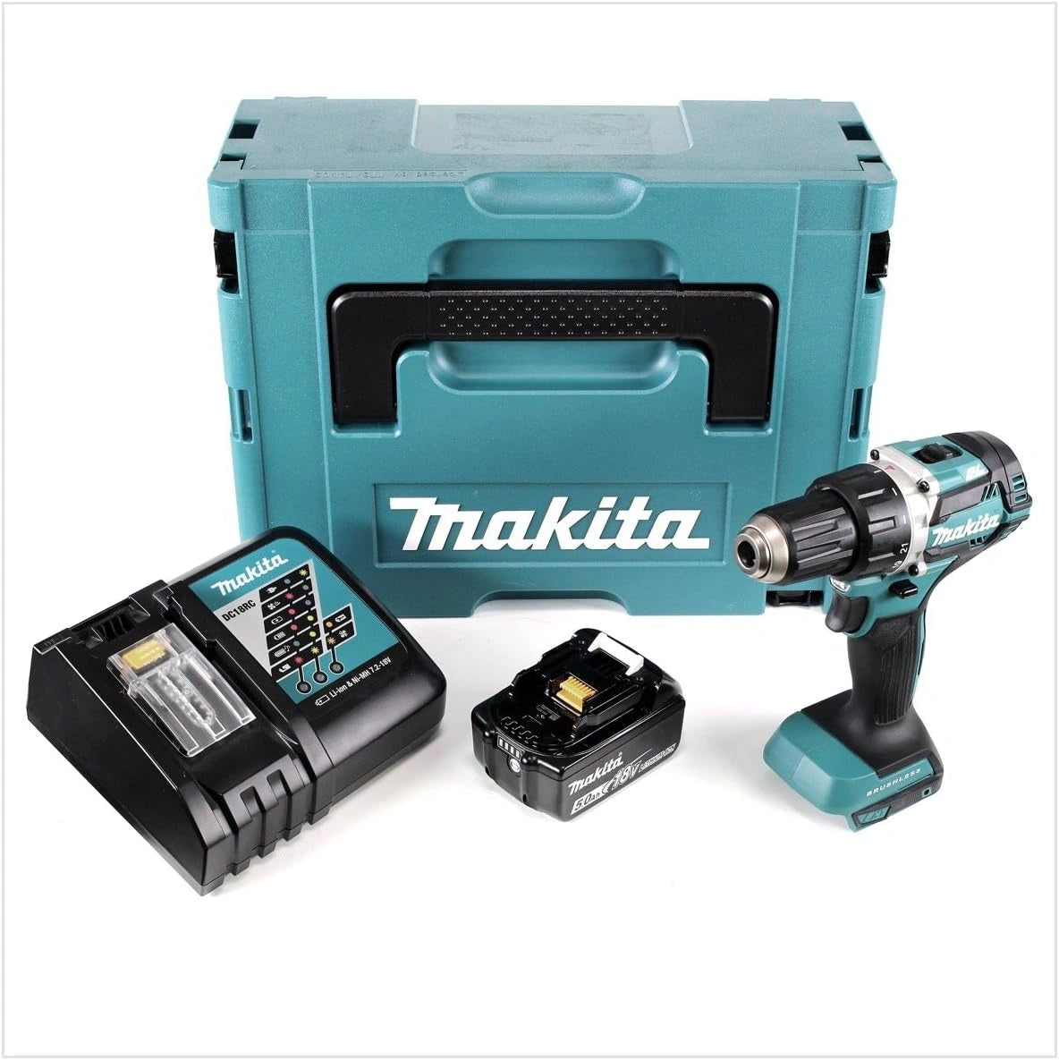 Akumulator Makita DDF BL1850 DDF 484, 5,0 Ah, 18 V, kolor turkusowy i szary