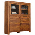 Massives Sheesham Highboard mit Steinoptik - 140 cm Design Vitrine für Wohn- und Esszimmer