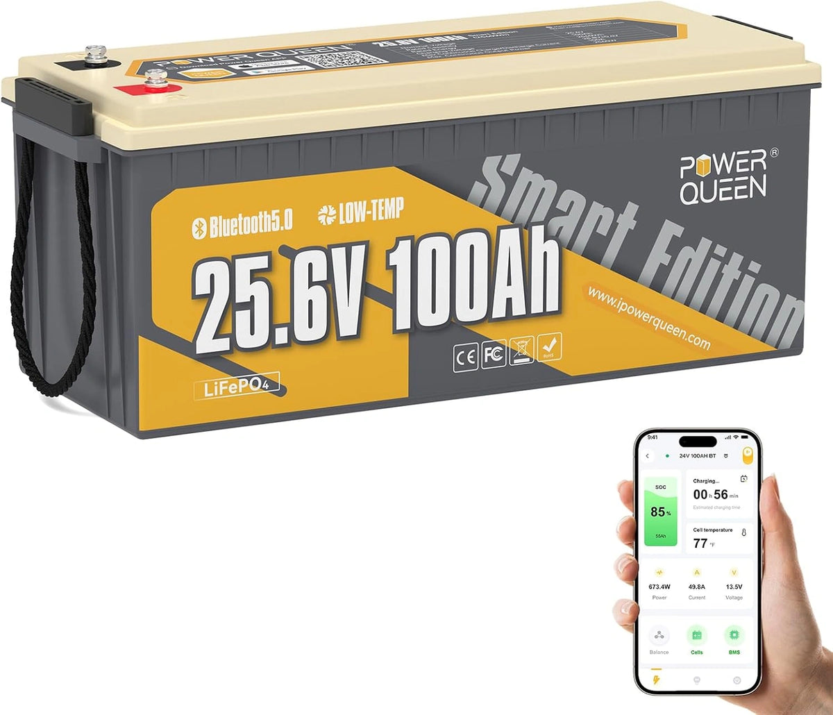 Akumulator Power, 100 Ah, 2560 Wh, 24 V, kolor szary