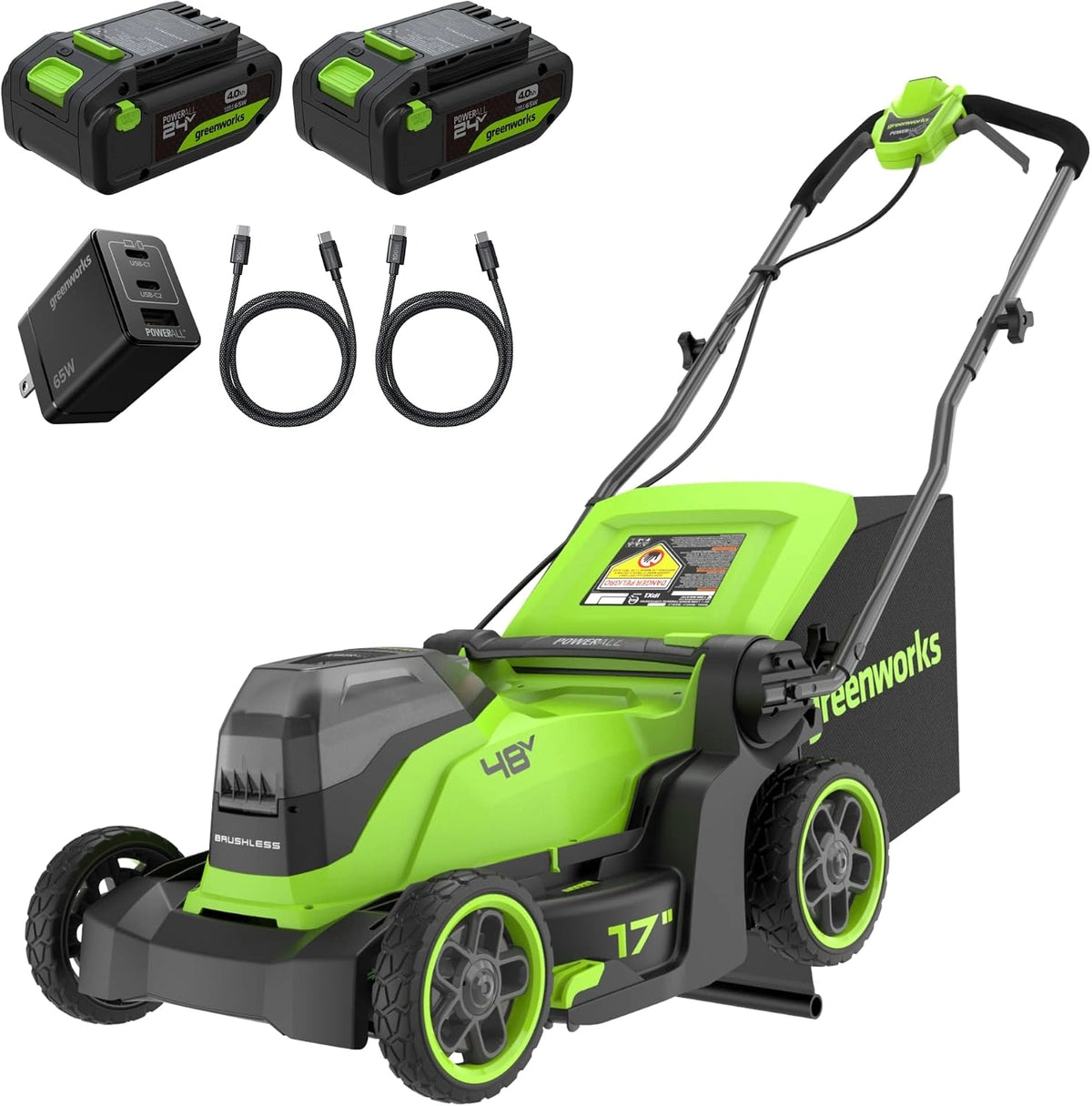 Kosiarka do trawy Greenworks, 40 l, 4 Ah, 48 V, kolor czarny