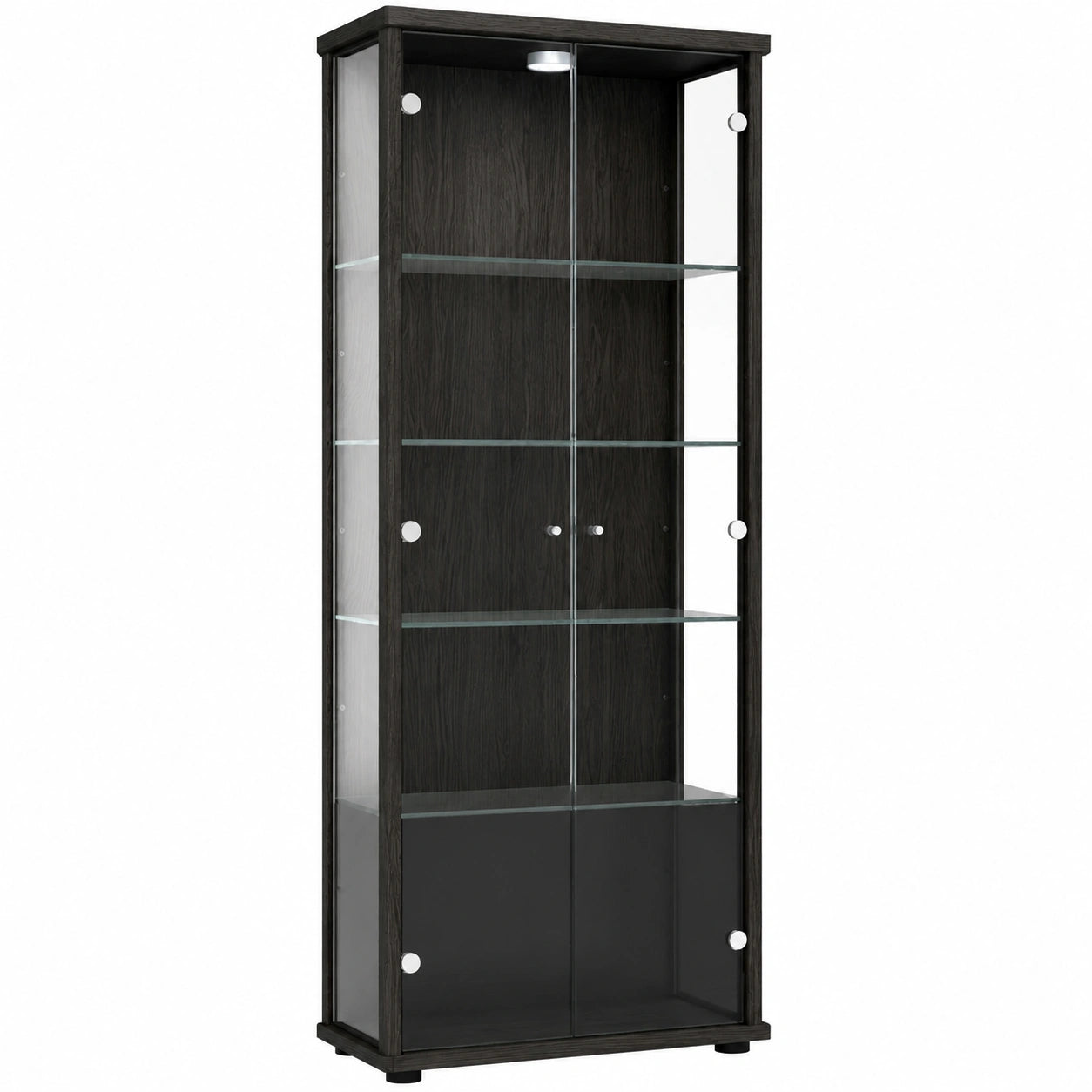 Eleganter schwarzer Vitrinenschrank mit LED-Beleuchtung und verstellbaren Glasböden, 2-türig, 176cm