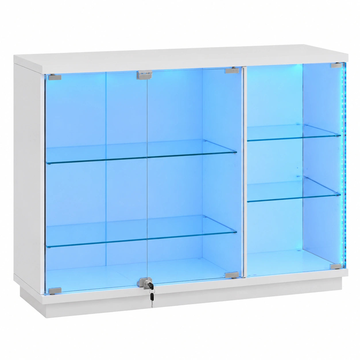Lvifur LED-Beleuchtete Glasvitrine mit Sensorsteuerung, Staubdichter Vitrinenschrank aus Holz, 3 Ebenen, für Wohnzimmer, Schlafzimmer, Büro, Weiß