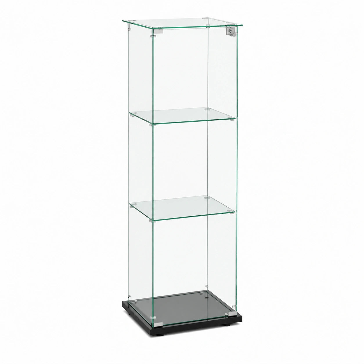Moderne Glasvitrine mit LED-Licht und Schloss, Staubdichter Schaukasten für Sammlungen im Wohn- und Schlafzimmer, 3 Ebenen, Schwarz