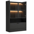 Moderne Vitrine mit LED und Glastüren, Merax Bücherschrank für Wohnzimmer oder Büro, Schwarz Matt 120 cm